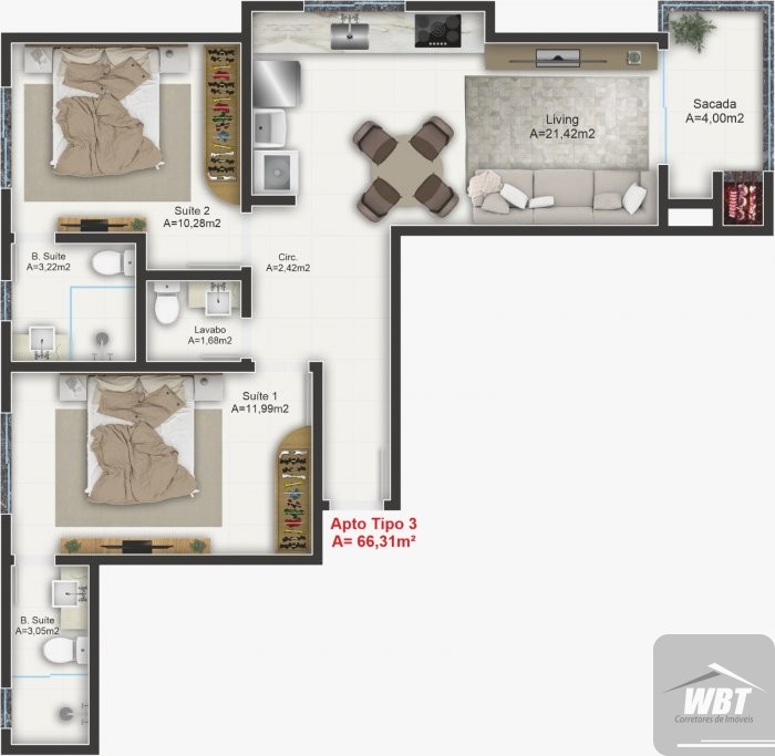 2 dormitorios com area de lazer